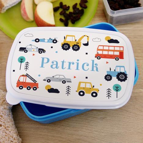 Personalised Multi Vehicles Blue Lunch Box Extra Image 2